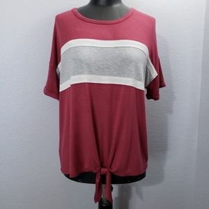 Women's Park Rose Tie Front Short Sleeve Top (L)